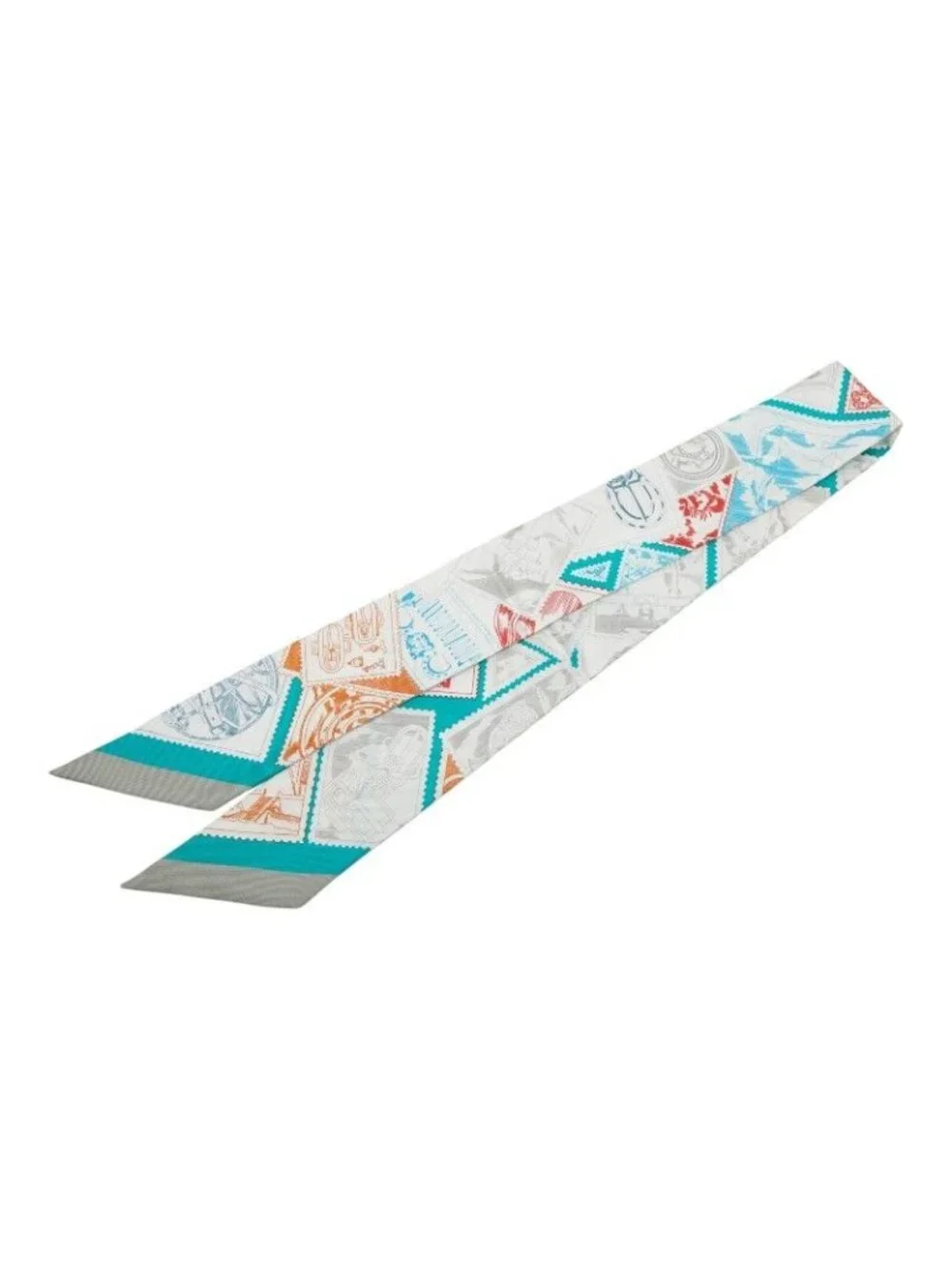 Hermes Twilly le Philateliste du Faubourg Lover Scarf White Multicolor - Picture 2 of 4